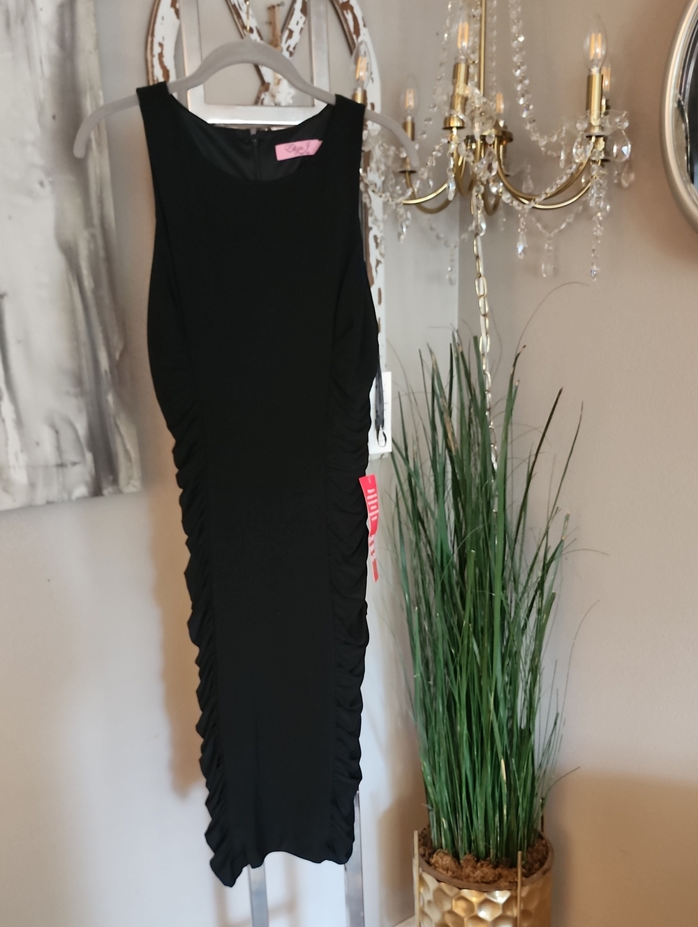 NWT Eliza J Black Ruched Sleeveless Midi Dress Size 6